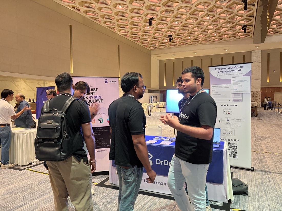 The DrDroid booth on the KubeCon India show floor